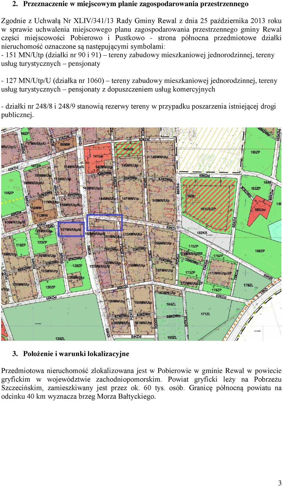90 i 91) tereny zabudowy mieszkaniowej jednorodzinnej, tereny usług turystycznych pensjonaty - 127 MN/Utp/U (działka nr 1060) tereny zabudowy mieszkaniowej jednorodzinnej, tereny usług turystycznych