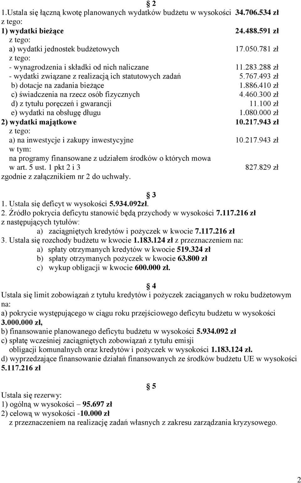 410 zł c) świadczenia na rzecz osób fizycznych 4.460.300 zł d) z tytułu poręczeń i gwarancji 11.100 zł e) wydatki na obsługę długu 1.080.000 zł 2) wydatki majątkowe 10.217.