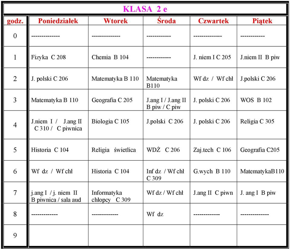 polski C J. polski C Religia C Historia C Religia świetlica WDŻ C Zaj.tech C Geografia C Wf dz / Wf chł Historia C Inf dz / Wf chł C G.wych B B j.