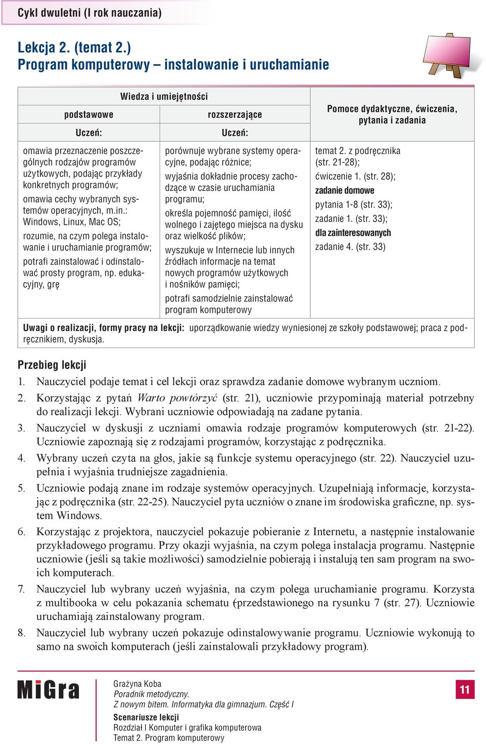 programów użytkowych, podając przykłady konkretnych programów; omawia cechy wybranych systemów operacyjnych, m.in.