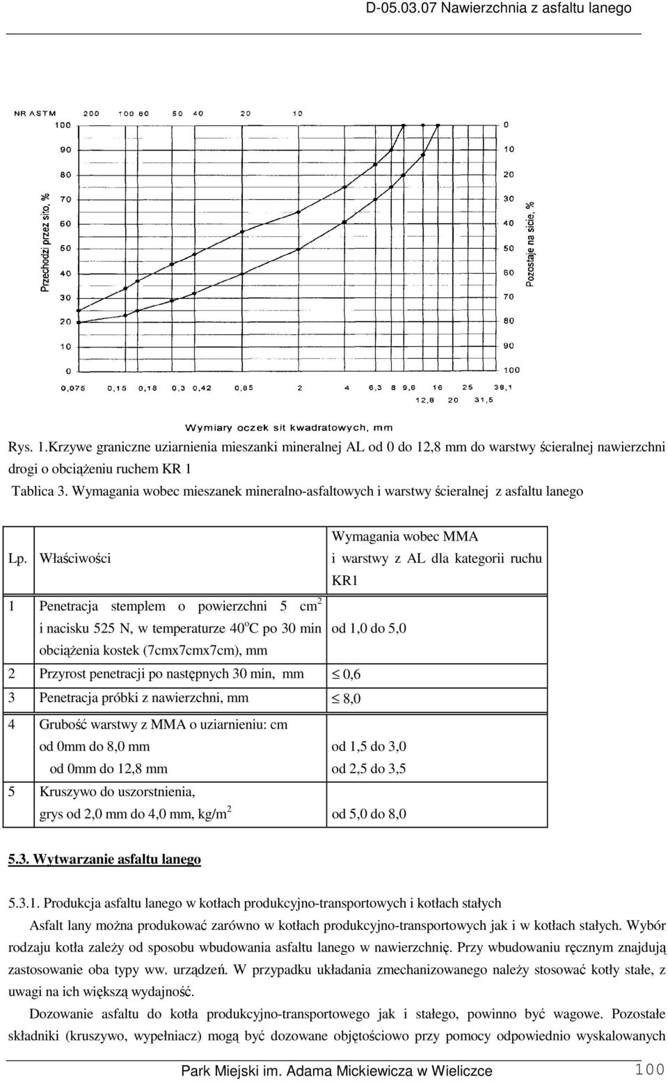 Właściwości i warstwy z AL dla kategorii ruchu KR1 1 Penetracja stemplem o powierzchni 5 cm 2 i nacisku 525 N, w temperaturze 40 o C po 30 min od 1,0 do 5,0 obciążenia kostek (7cmx7cmx7cm), mm 2