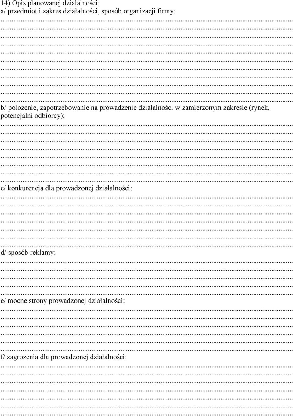 (rynek, potencjalni odbiorcy): c/ konkurencja dla prowadzonej działalności: d/ sposób