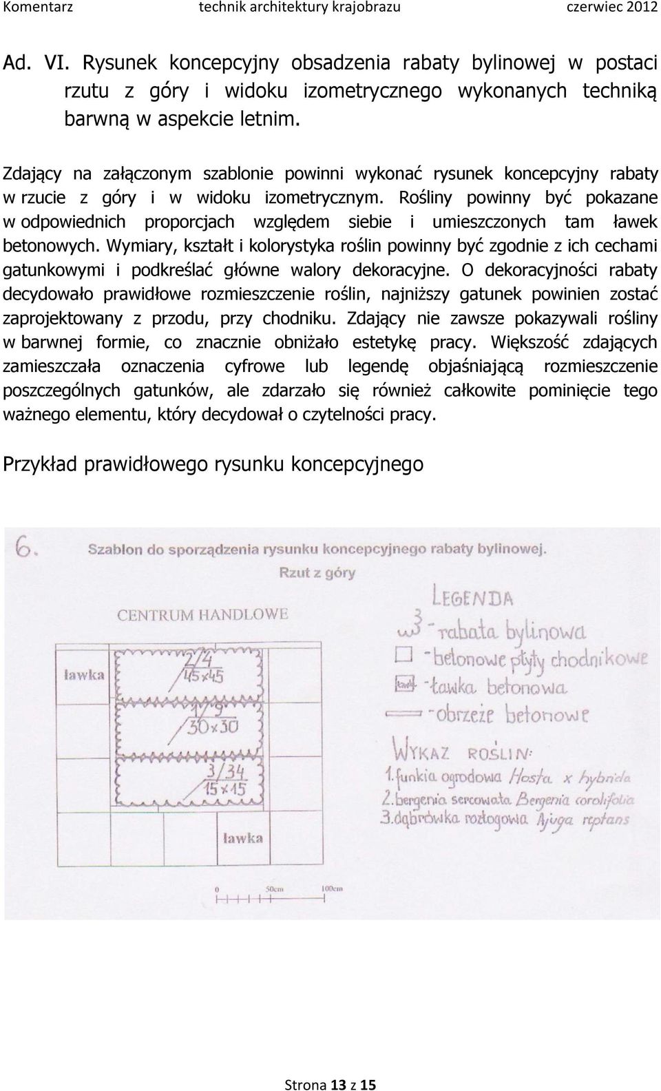 Rośliny powinny być pokazane w odpowiednich proporcjach względem siebie i umieszczonych tam ławek betonowych.