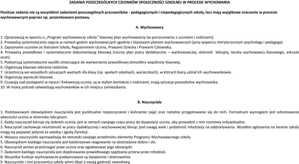 Opracowują w oparciu o Program wychowawczy szkoły klasowy plan wychowawczy (w porozumieniu z uczniami i rodzicami). 2.