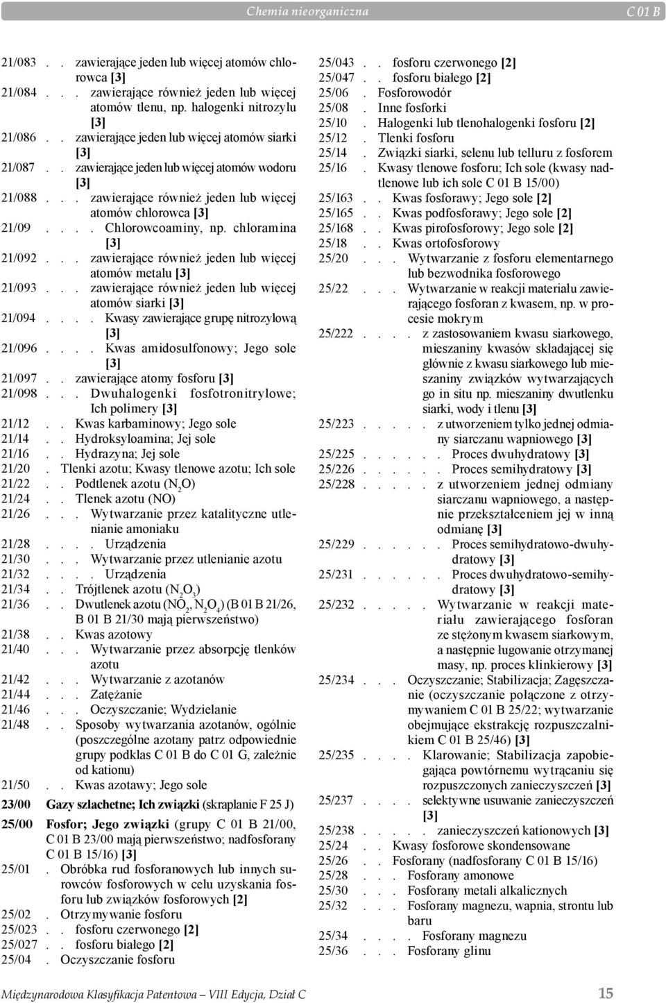 chloramina 21/092... zawierające również jeden lub więcej atomów metalu 21/093... zawierające również jeden lub więcej atomów siarki 21/094.... Kwasy zawierające grupę nitrozylową 21/096.