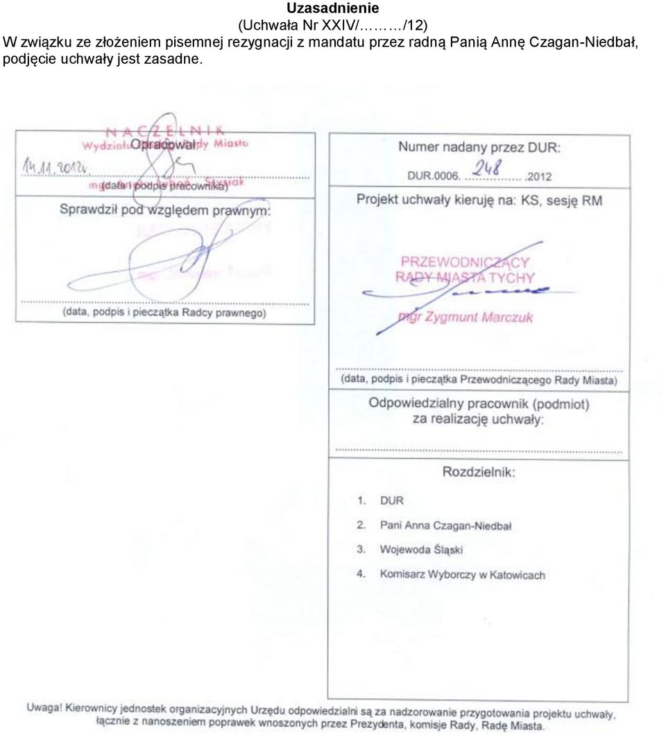 rezygnacji z mandatu przez radną Panią