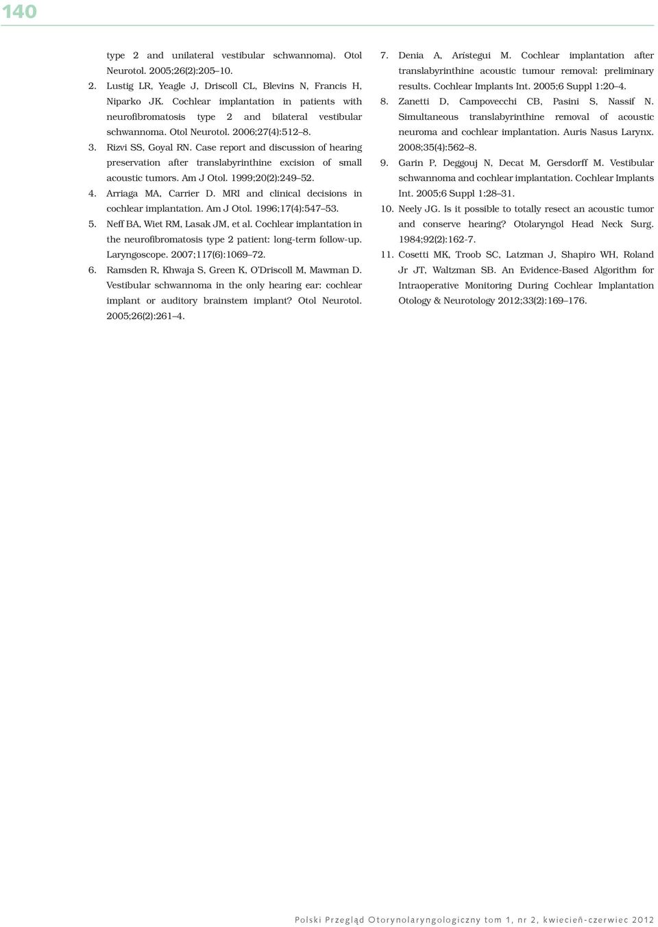 Case report and discussion of hearing preservation after translabyrinthine excision of small acoustic tumors. Am J Otol. 1999;20(2):249 52. 4. Arriaga MA, Carrier D.