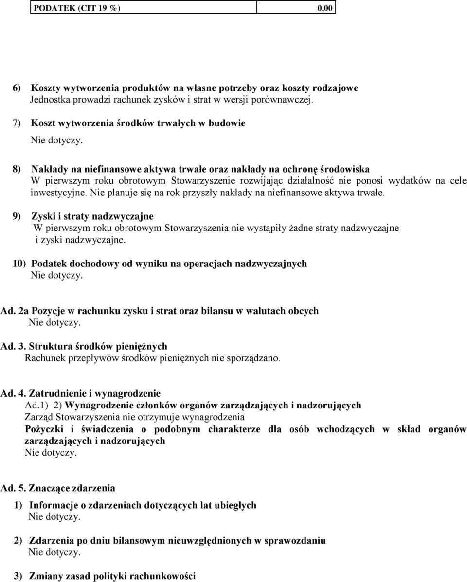 wydatków na cele inwestycyjne. Nie planuje się na rok przyszły nakłady na niefinansowe aktywa trwałe.