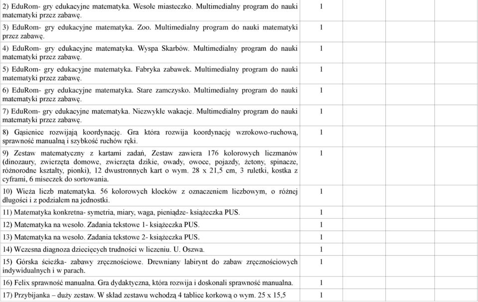 5) EduRom- gry edukacyjne matematyka. Fabryka zabawek. Multimedialny program do nauki matematyki przez zabawę. 6) EduRom- gry edukacyjne matematyka. Stare zamczysko.