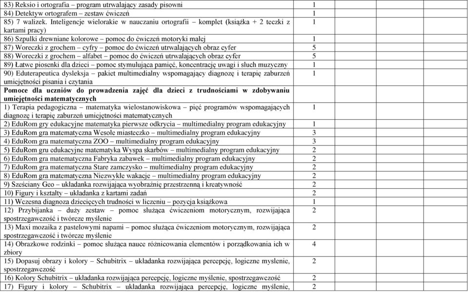 ćwiczeń utrwalających obraz cyfer 5 88) Woreczki z grochem alfabet pomoc do ćwiczeń utrwalających obraz cyfer 5 89) Łatwe piosenki dla dzieci pomoc stymulująca pamięć, koncentrację uwagi i słuch