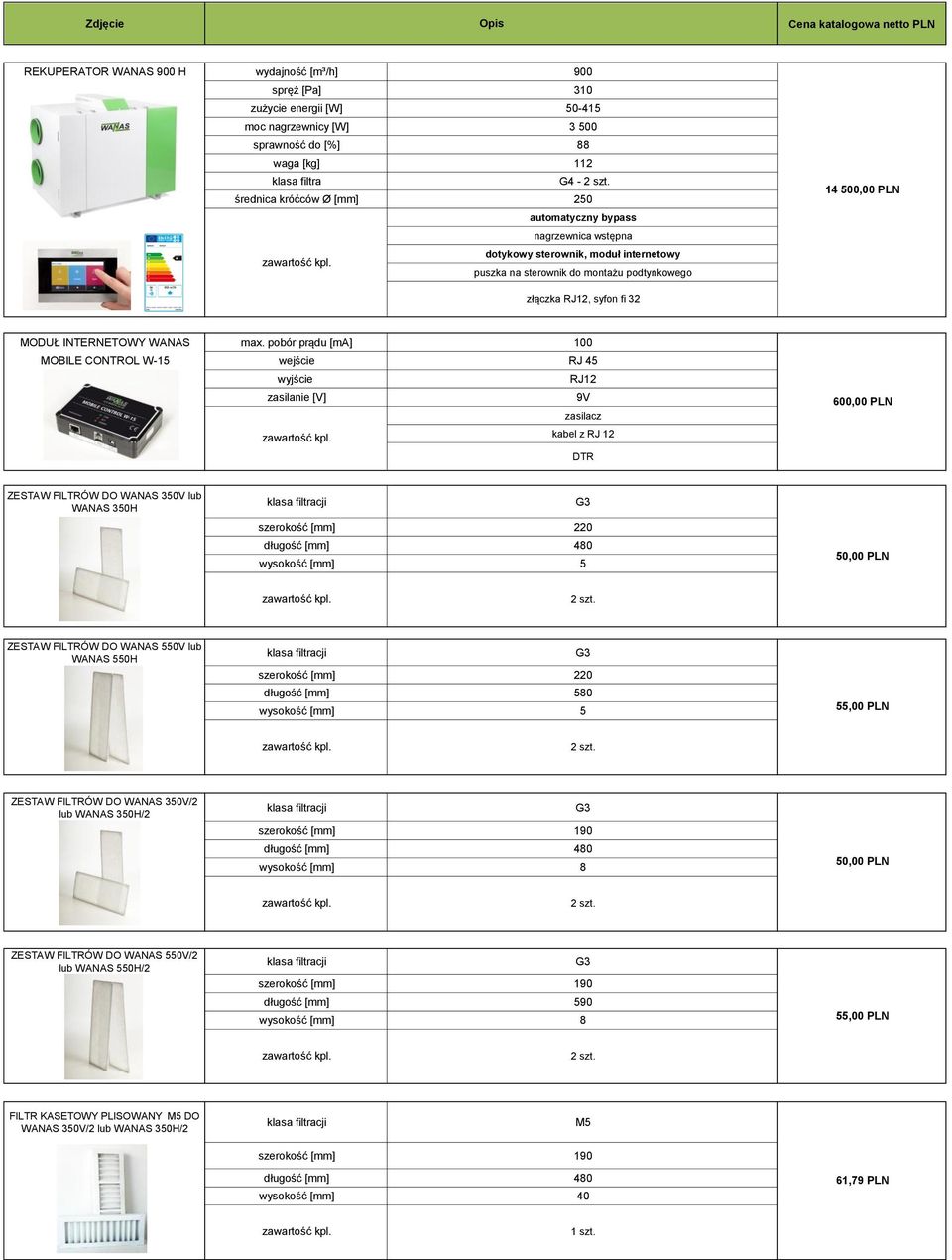 pobór prądu [ma] 100 MOBILE CONTROL W-15 wejście RJ 45 wyjście RJ12 zasilanie [V] 9V zasilacz kabel z RJ 12 DTR 600,00 PLN ZESTAW FILTRÓW DO WANAS 350V lub WANAS 350H szerokość [mm] 220 wysokość [mm]