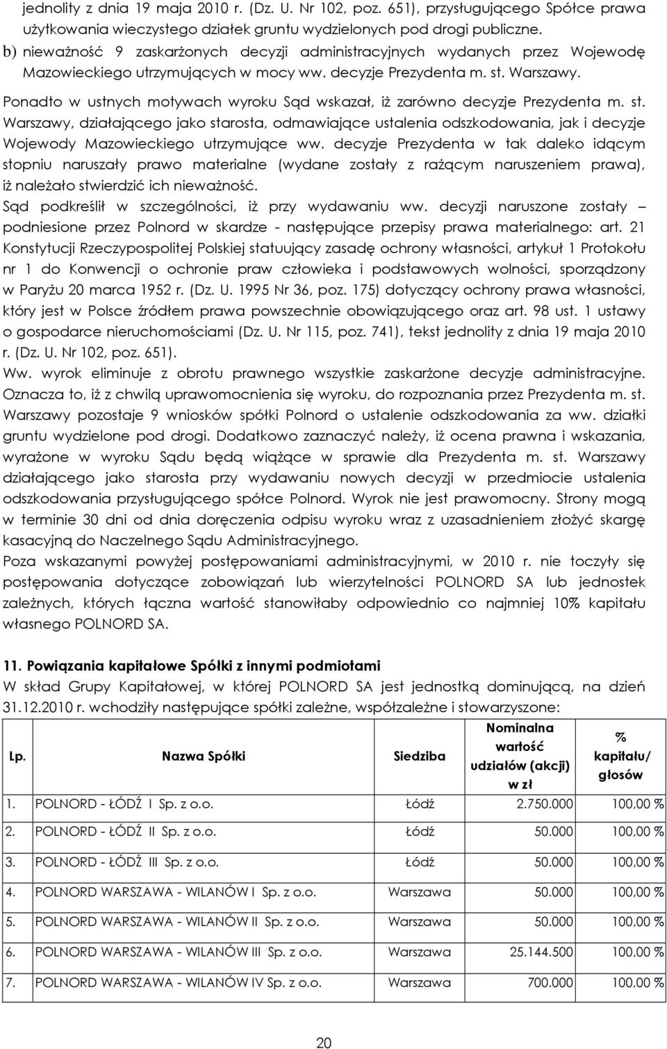 Ponadto w ustnych motywach wyroku Sąd wskazał, iŝ zarówno decyzje Prezydenta m. st.