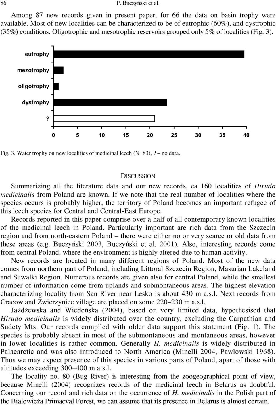 eutrophy mezotrophy oligotrophy dystrophy? 0 5 10 15 20 25 30 35 40 Fig. 3. Water trophy on new localities of medicinal leech (N=83),? no data.