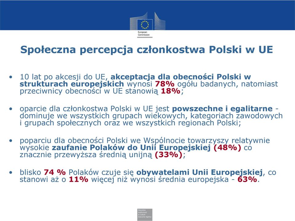 zawodowych i grupach społecznych oraz we wszystkich regionach Polski; poparciu dla obecności Polski we Wspólnocie towarzyszy relatywnie wysokie zaufanie Polaków do Unii