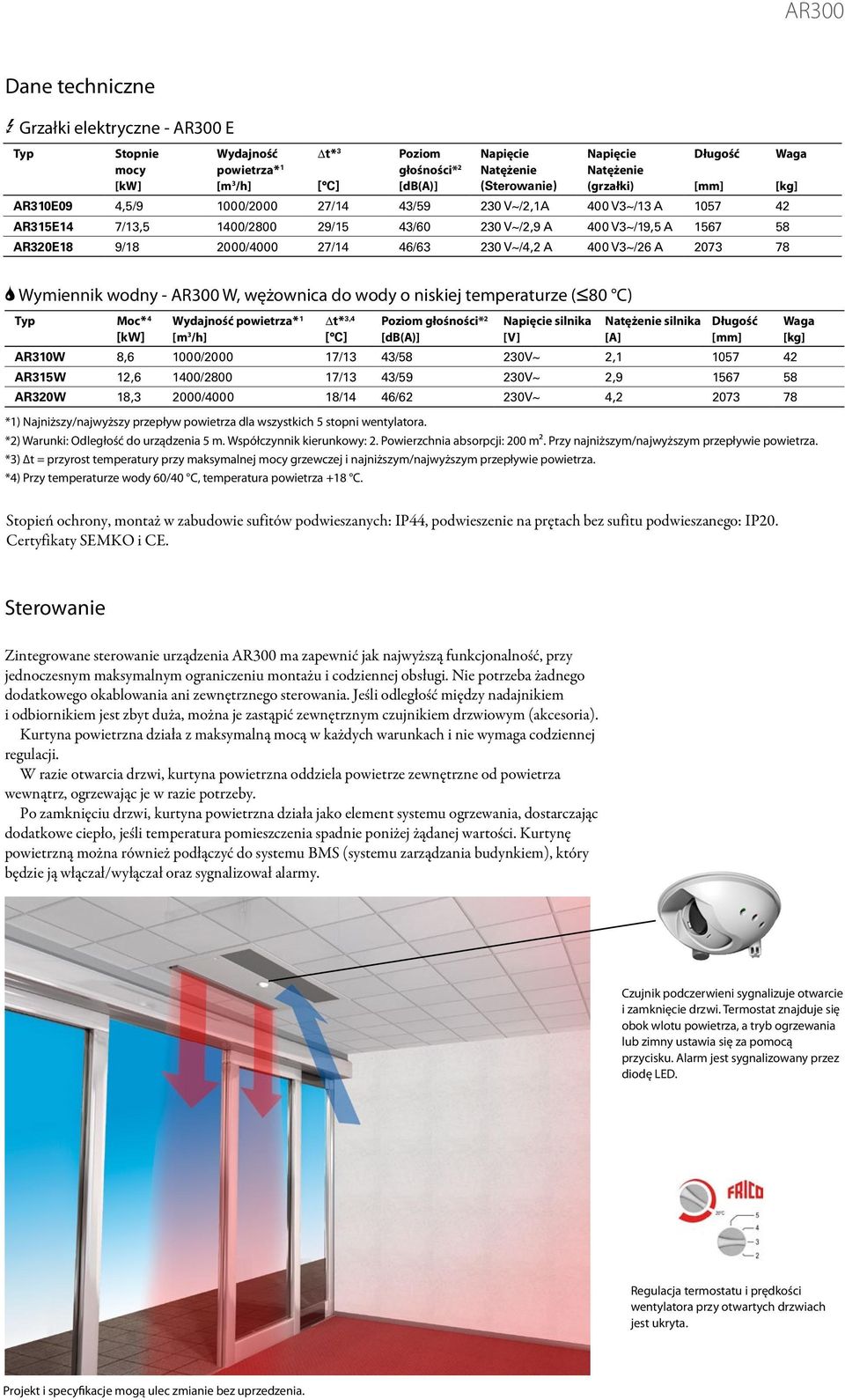 2 Wymiennik wodny - AR300 W, wężownica do o niskiej temperaturze (480 C) Typ Moc* 4 * 1 t* 3,4 Poziom głośności* 2 [db(a)] Napięcie silnika [V] Natężenie silnika [A] Długość Waga [kg] AR310W 8,6