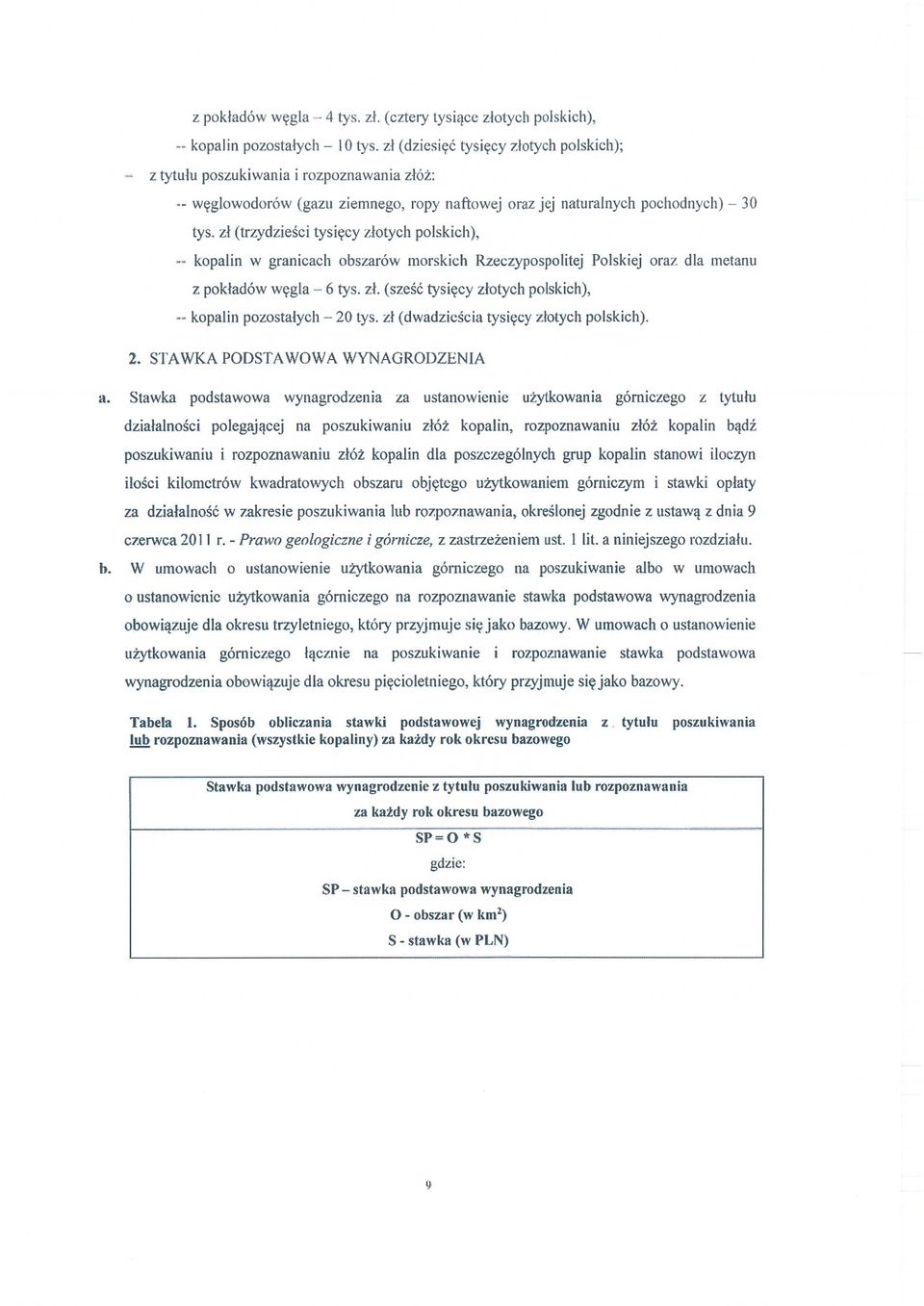 zł (trzydzie ści tysi ęcy złotych polskich), kopalin w granicach obszarów morskich Rzeczypospolitej Polskiej oraz dla metanu z pokładów węgla 6 tys. z ł.