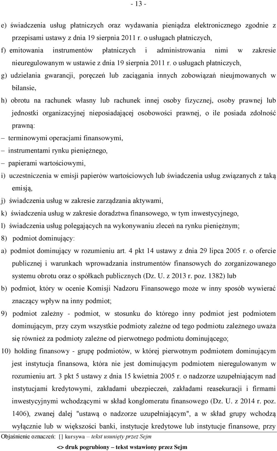 o usługach płatniczych, g) udzielania gwarancji, poręczeń lub zaciągania innych zobowiązań nieujmowanych w bilansie, h) obrotu na rachunek własny lub rachunek innej osoby fizycznej, osoby prawnej lub