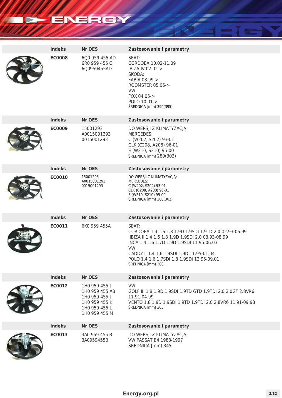 A0015001293 0015001293 DO WERSJI Z KLIMATYZACJĄ: MERCEDES: C (W202, S202) 93-01 CLK (C208, A208) 96-01 E (W210, S210) 95-00 (302) EC0011 6K0 959 455A CORDOBA 1.4 1.6 1.8 1.9D 1.9SDI 1.9TD 2.0 02.