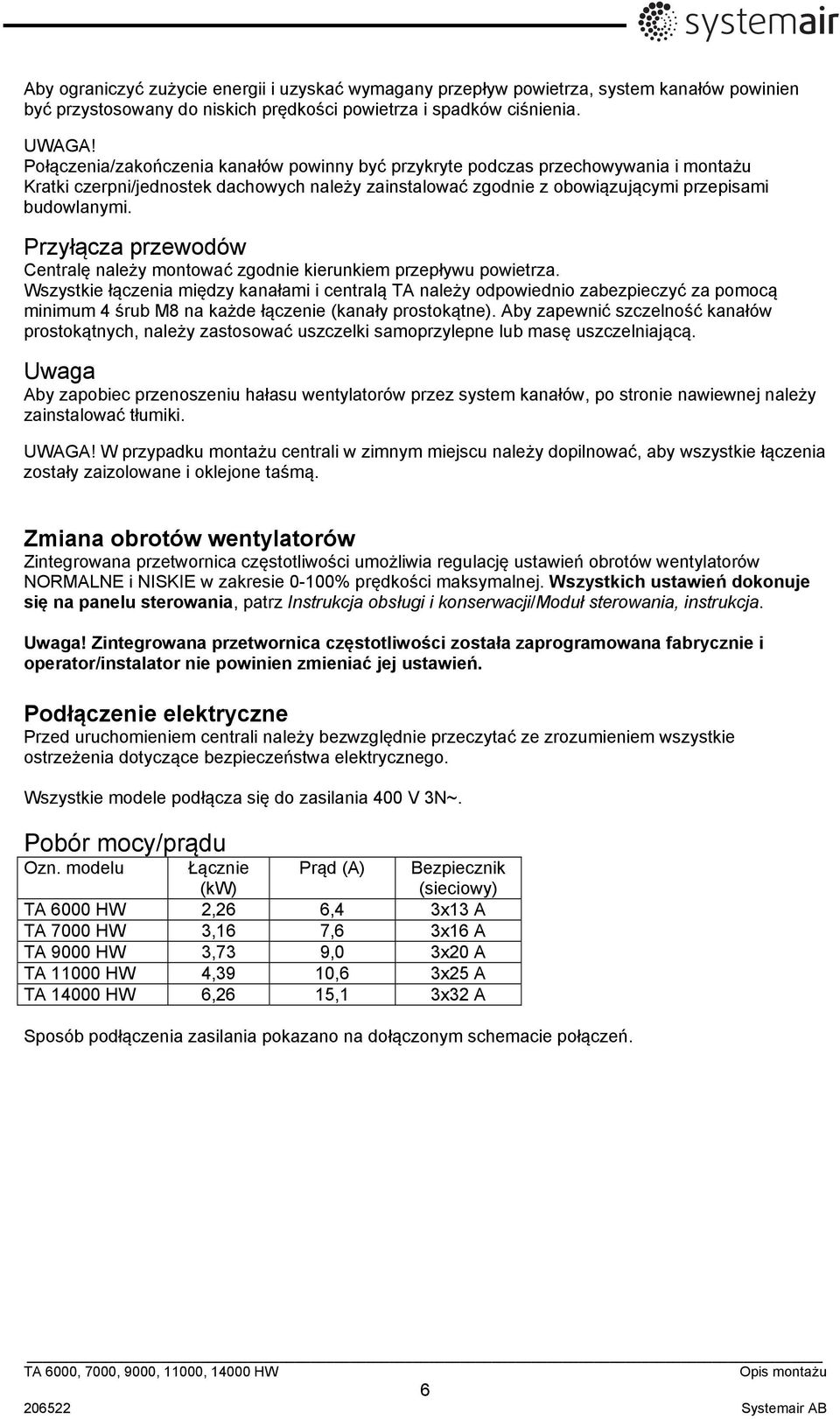 Przyłącza przewodów Centralę należy montować zgodnie kierunkiem przepływu powietrza.
