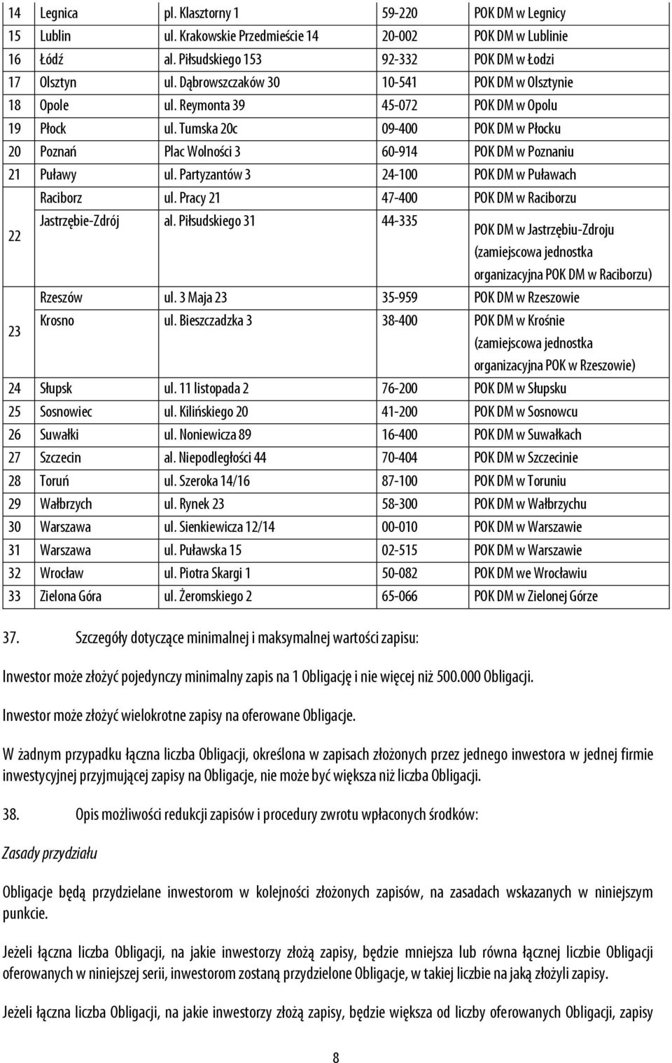 Tumska 20c 09-400 POK DM w Płocku 20 Poznań Plac Wolności 3 60-914 POK DM w Poznaniu 21 Puławy ul. Partyzantów 3 24-100 POK DM w Puławach Raciborz ul.