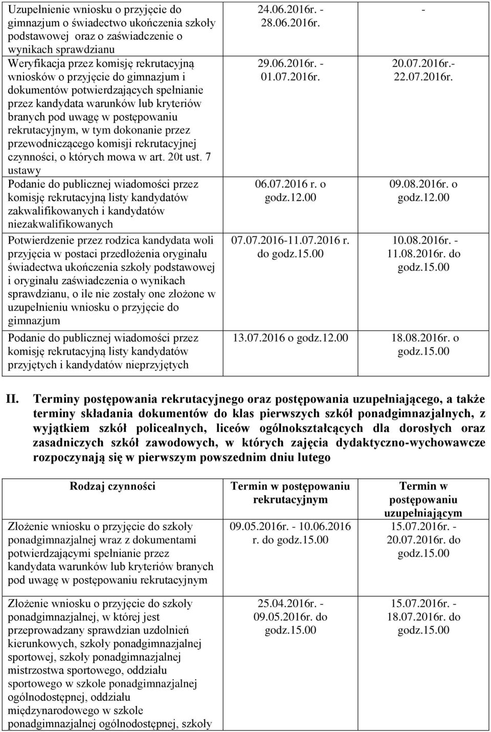 7 zakwalifikowanych i kandydatów niezakwalifikowanych Potwierdzenie przez rodzica kandydata woli przyjęcia w postaci przedłożenia oryginału świadectwa ukończenia szkoły podstawowej i oryginału