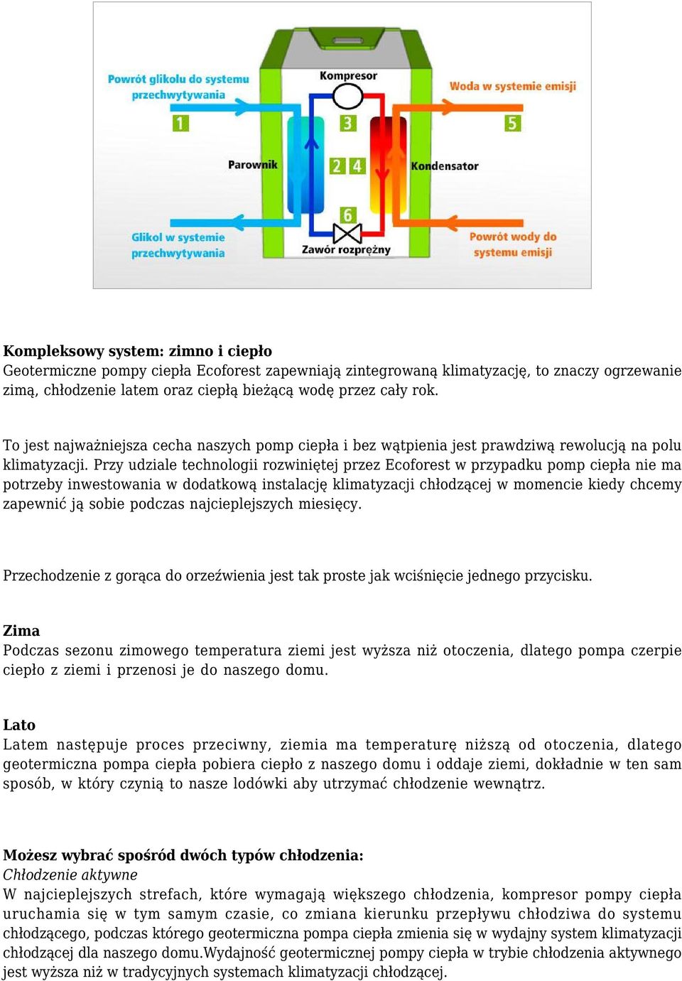 Przy udziale technologii rozwiniętej przez Ecoforest w przypadku pomp ciepła nie ma potrzeby inwestowania w dodatkową instalację klimatyzacji chłodzącej w momencie kiedy chcemy zapewnić ją sobie