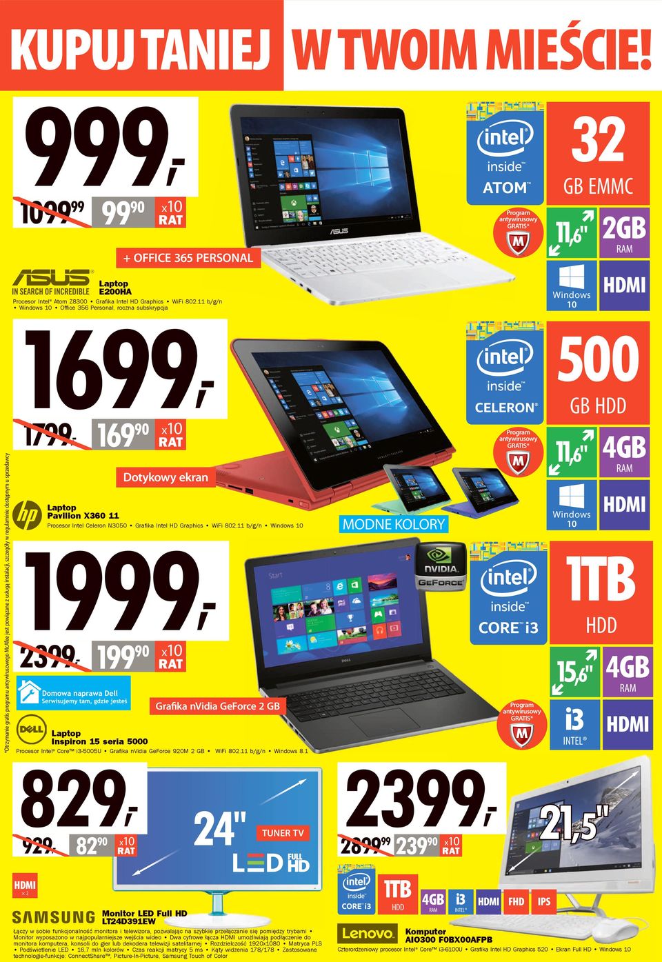 160 500 GB HDD 11,6" 4GB GIS* RM Dotykowy ekran Laptop Pavilion X360 11 Procesor Intel Celeron N3050 Graﬁka Intel HD Graphics WiFi 802.