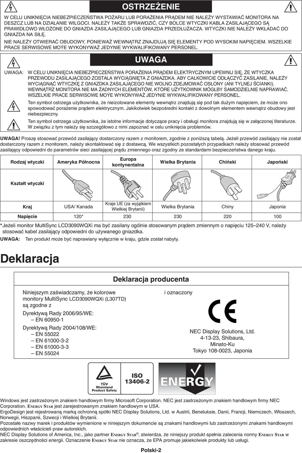 NIE NALE Y OTWIERAå OBUDOWY, PONIEWA WEWNÑTRZ ZNAJDUJÑ SI ELEMENTY POD WYSOKIM NAPI CIEM. WSZELKIE PRACE SERWISOWE MO E WYKONYWA JEDYNIE WYKWALIFIKOWANY PERSONEL.