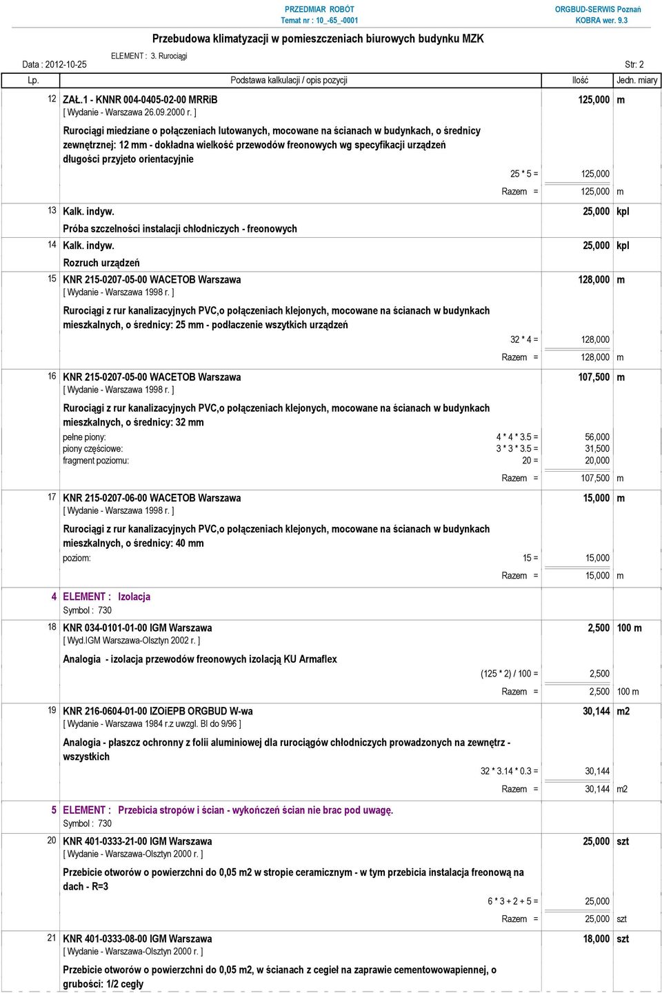 orientacyjnie 25 * 5 = 125,000 Razem = 125,000 m 13 Kalk. indyw.