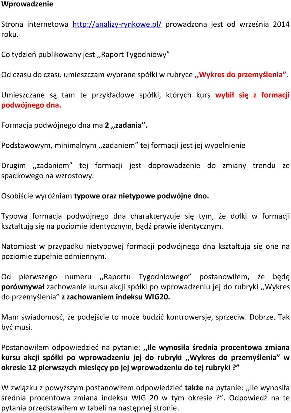 Umieszczane są tam te przykładowe spółki, których kurs wybił się z formacji podwójnego dna. Formacja podwójnego dna ma 2,,zadania.