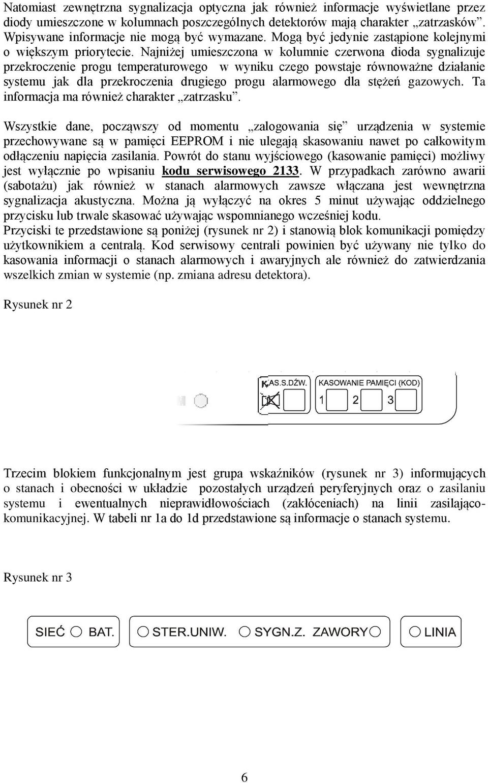 Najniżej umieszczona w kolumnie czerwona dioda sygnalizuje przekroczenie progu temperaturowego w wyniku czego powstaje równoważne działanie systemu jak dla przekroczenia drugiego progu alarmowego dla