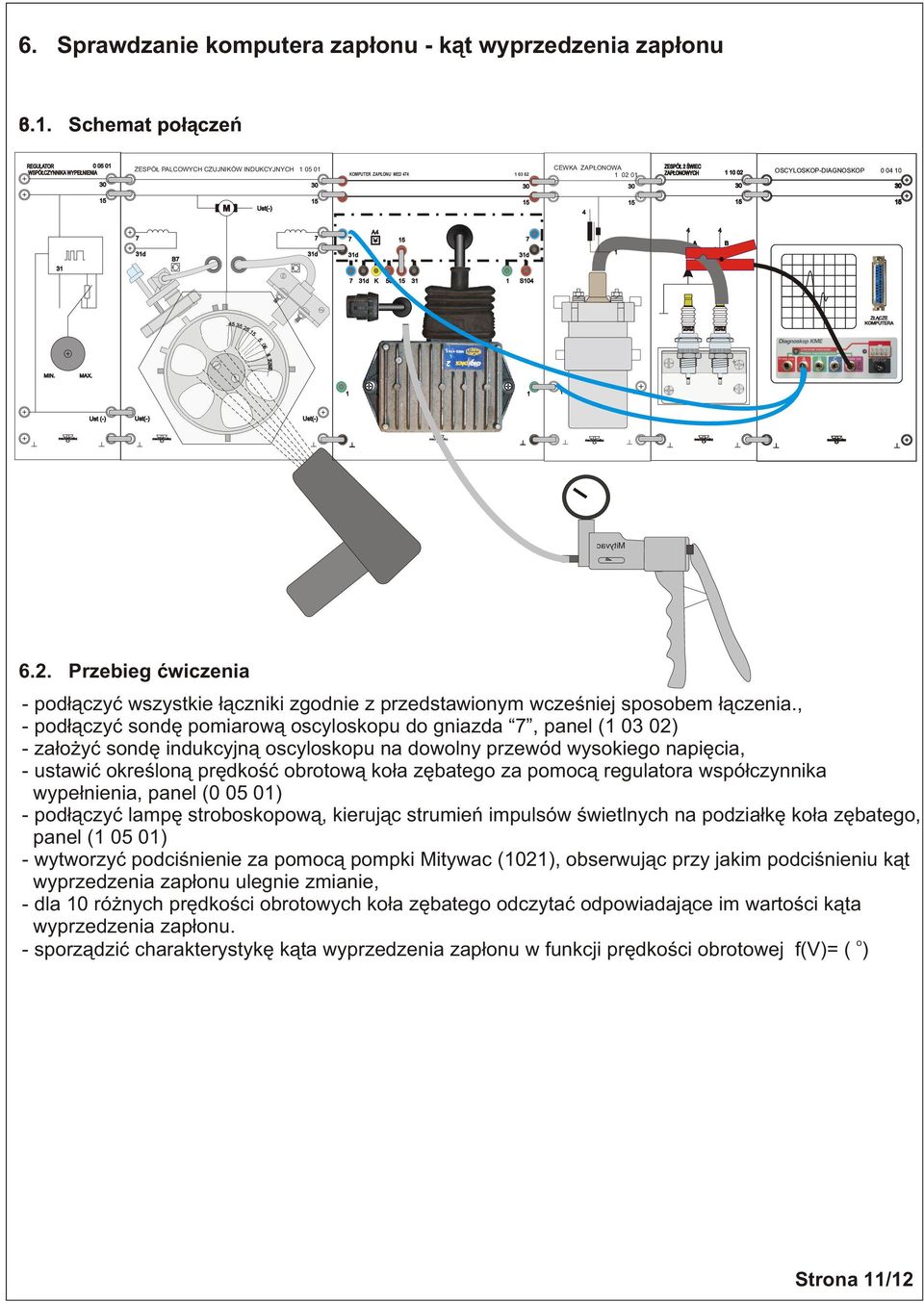 , - pod³¹czyæ sondê pomiarow¹ oscyloskopu do gniazda 7, panel ( 0 02) - za³o yæ sondê indukcyjn¹ oscyloskopu na dowolny przewód wysokiego napiêcia, - ustawiæ okreœlon¹ prêdkoœæ obrotow¹ ko³a zêbatego