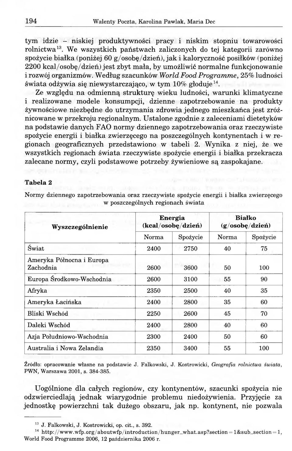 normalne funkcjonowanie i rozwój organizmów. Według szacunków World Food Programme, 25% ludności świata odżywia się niewystarczająco, w tym 10% głoduje14.