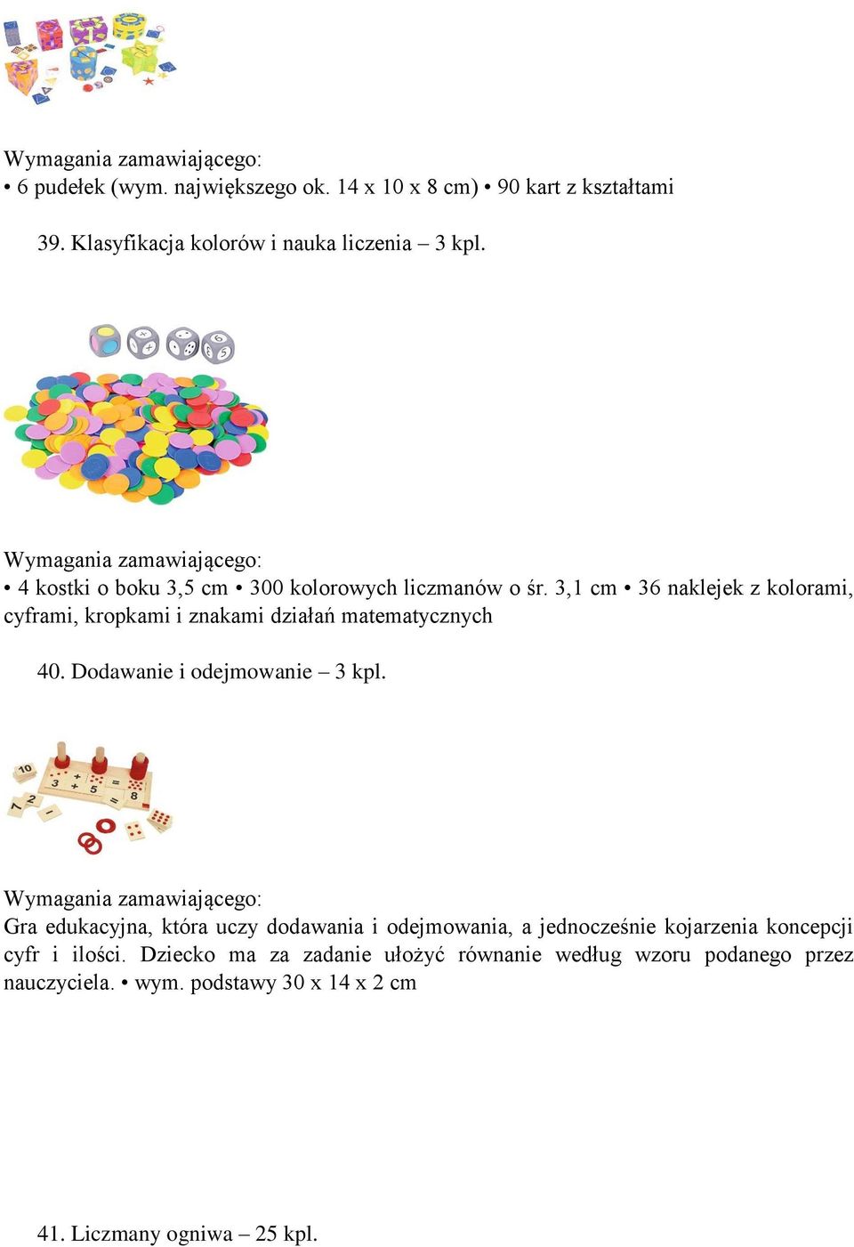 3,1 cm 36 naklejek z kolorami, cyframi, kropkami i znakami działań matematycznych 40. Dodawanie i odejmowanie 3 kpl.