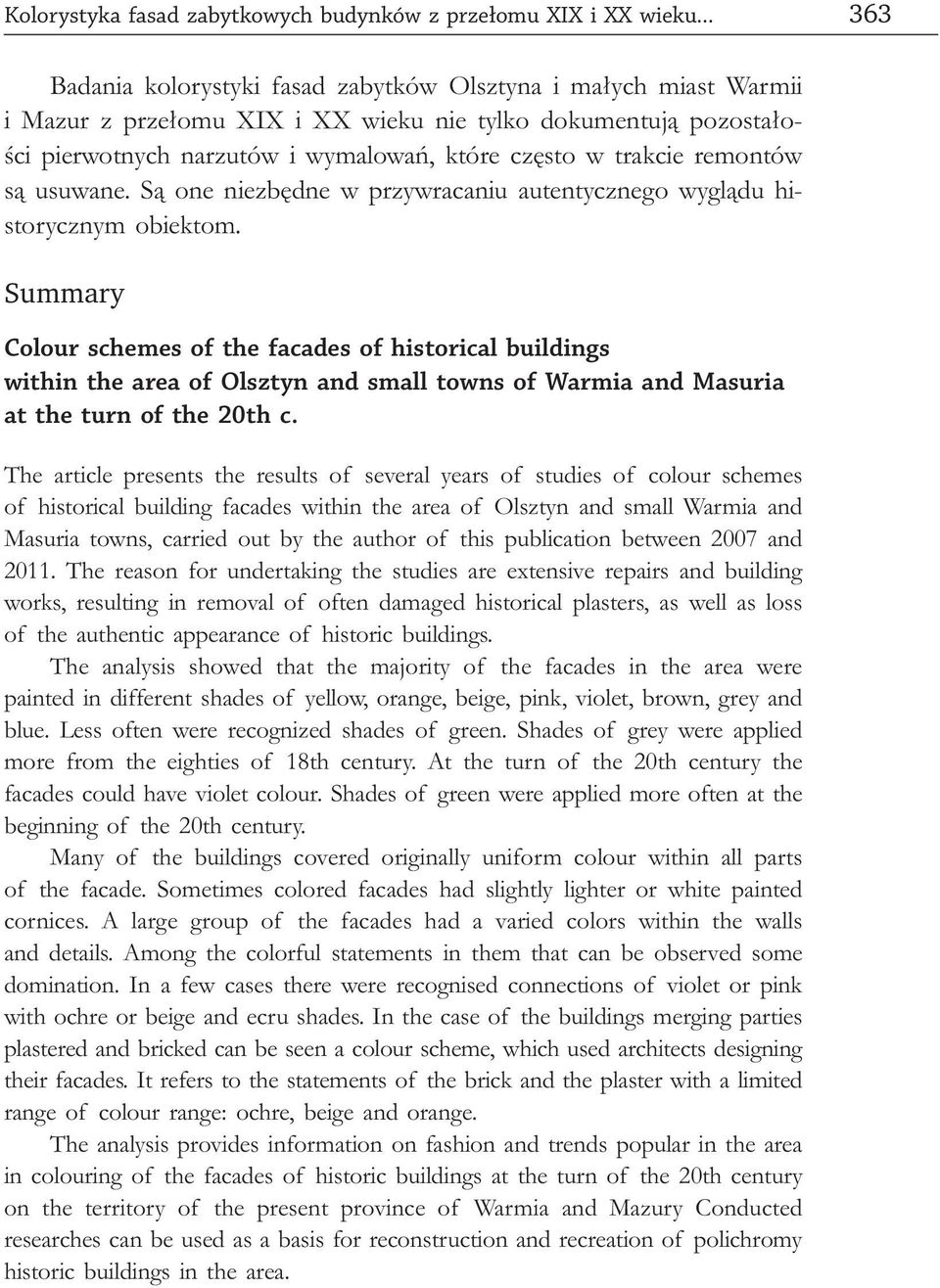 .. 363 - Summary Colour schemes of the facades of
