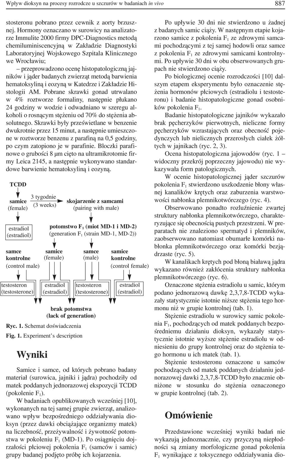 przeprowadzono ocenę histopatologiczną jaj ników i jąder badanych zwierząt metodą barwienia hematoksyliną i eozyną w Katedrze i Zakładzie Hi stologii AM.