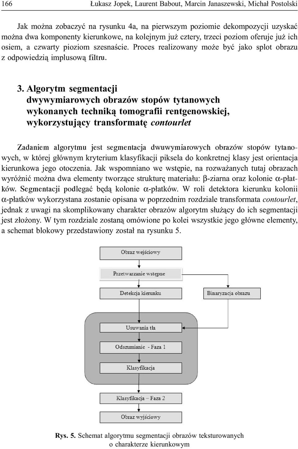 Algorytm segmentacji dwywymiarowych obrazów stopów tytanowych wykonanych technik¹ tomografii rentgenowskiej, wykorzystuj¹cy transformatê contourlet Zadaniem algorytmu jest segmentacja dwuwymiarowych