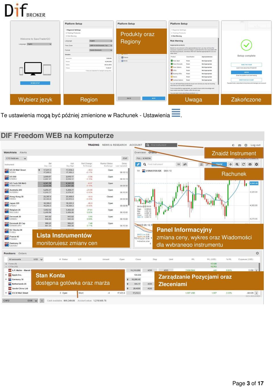 DIF Freedom WEB na komputerze Znajdź Instrument Rachunek Lista Instrumentów monitorujesz zmiany