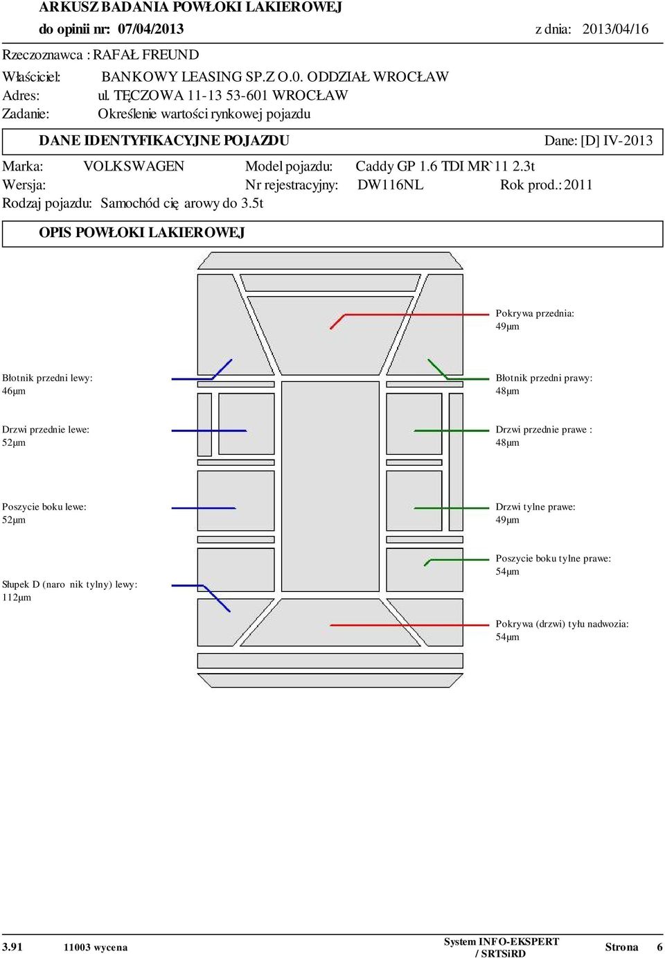 Samochód ciężarowy do 3.5t Dane: [D] IV-2013 Caddy GP 1.6 TDI MR`11 2.3t DW116NL Rok prod.