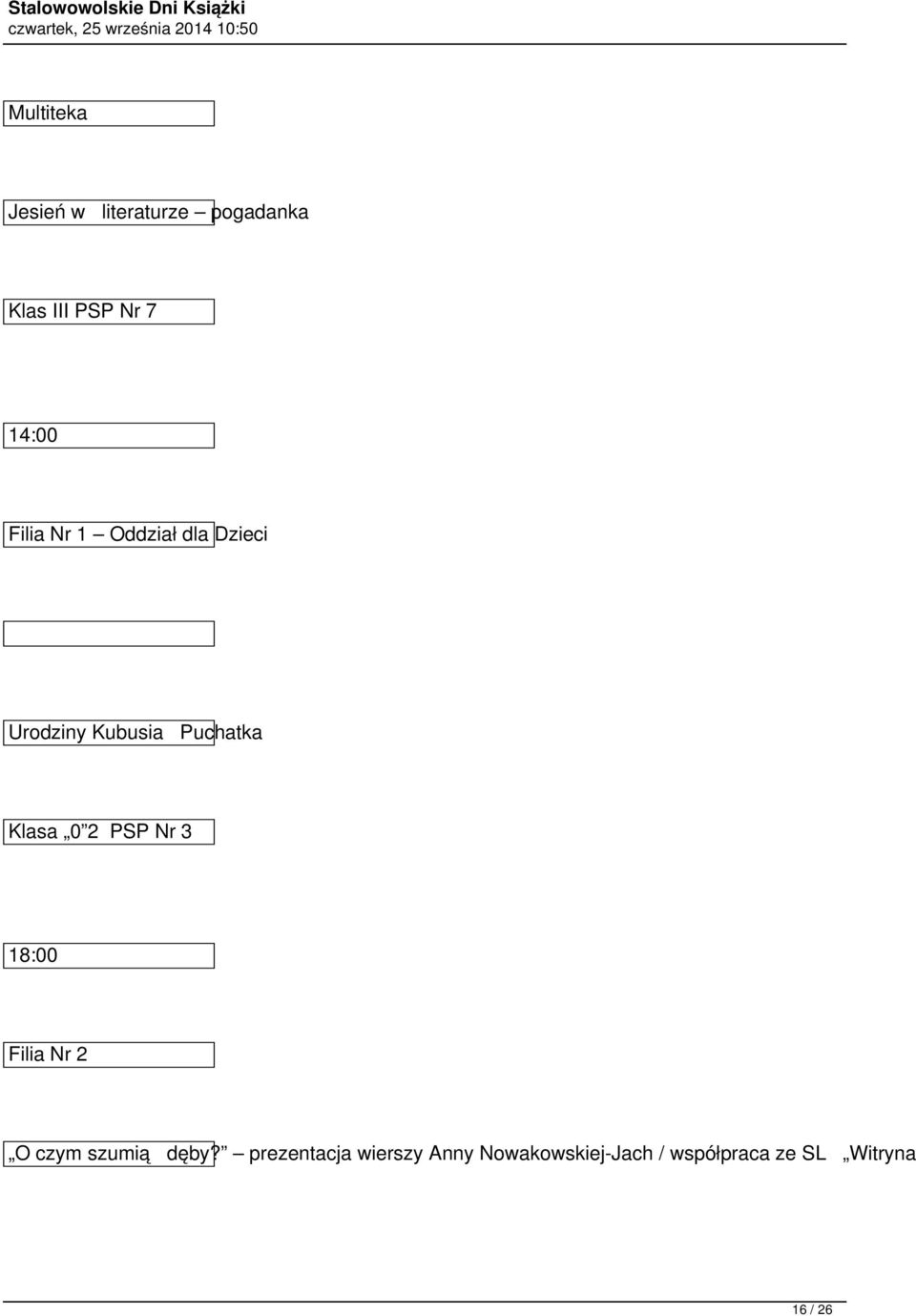 Klasa 0 2 PSP Nr 3 18:00 Filia Nr 2 O czym szumią dęby?