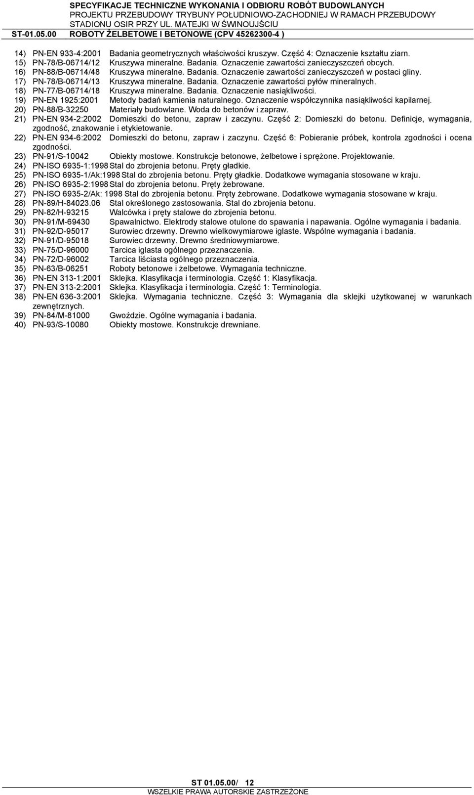 18) PN-77/B-06714/18 Kruszywa mineralne. Badania. Oznaczenie nasiąkliwości. 19) PN-EN 1925:2001 Metody badań kamienia naturalnego. Oznaczenie współczynnika nasiąkliwości kapilarnej.
