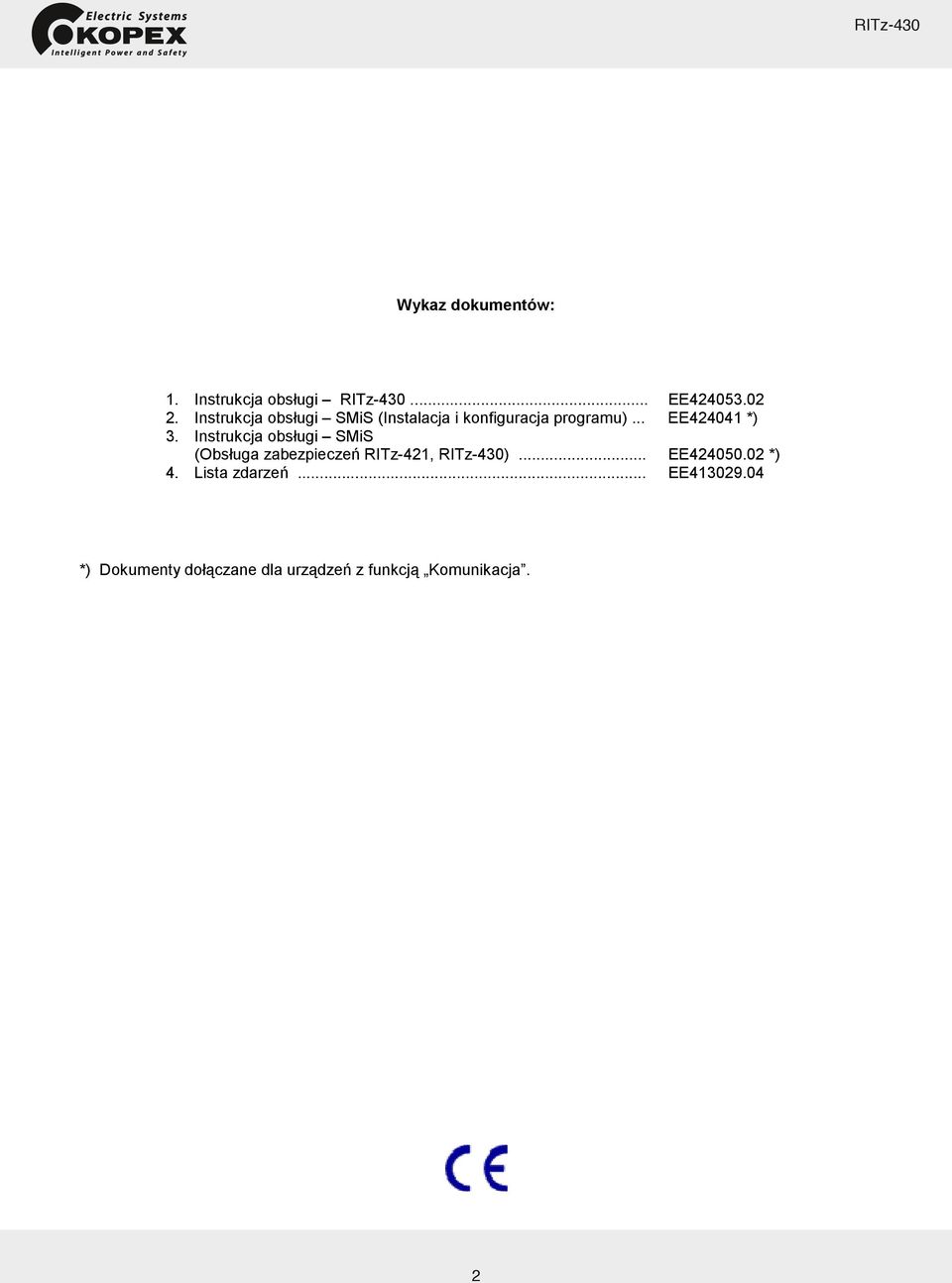 Instrukcja obsugi SMiS (Obsuga zabezpiecze RITz-421, )... EE424050.02 *) 4.