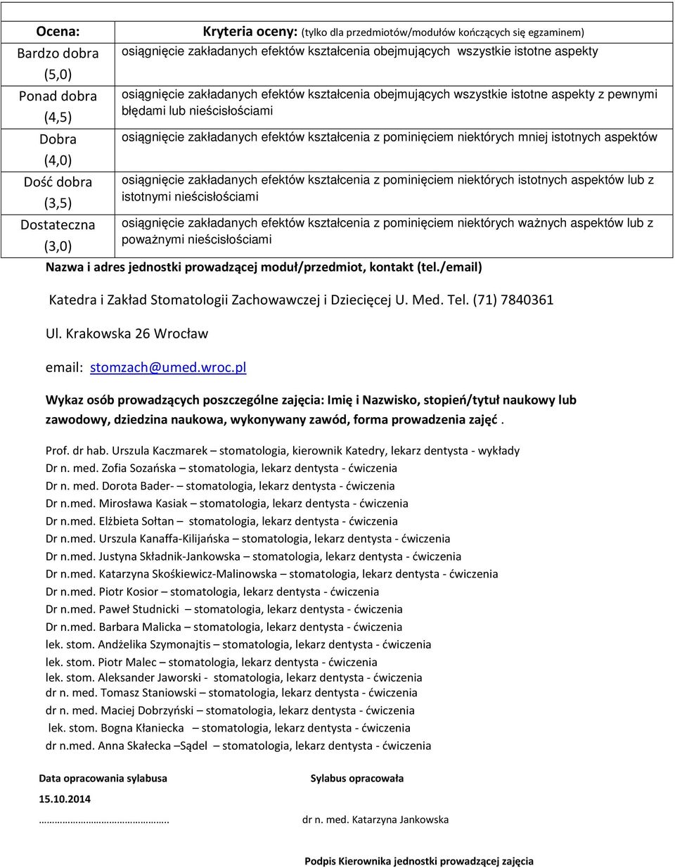 efektów kształcenia z pominięciem niektórych mniej istotnych aspektów osiągnięcie zakładanych efektów kształcenia z pominięciem niektórych istotnych aspektów lub z istotnymi nieścisłościami