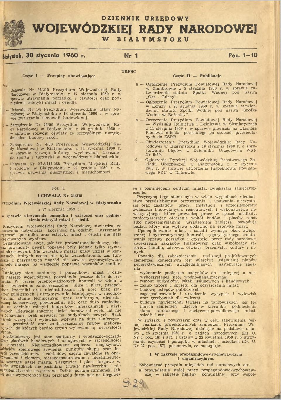 Uchwała Nr 1/8 Prezydium Wojewódzkiej Rady Narodowej w Białymstoku z 13 stycznia 1960 r. w sprawie zwalczania samowoli budowlanej.