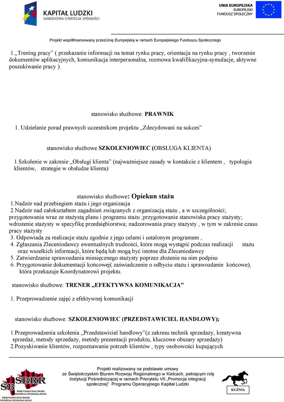 Szkolenie w zakresie Obsługi klienta (najważniejsze zasady w kontakcie z klientem, typologia klientów, strategie w obsłudze klienta) stanowisko służbowe: Opiekun stażu 1.