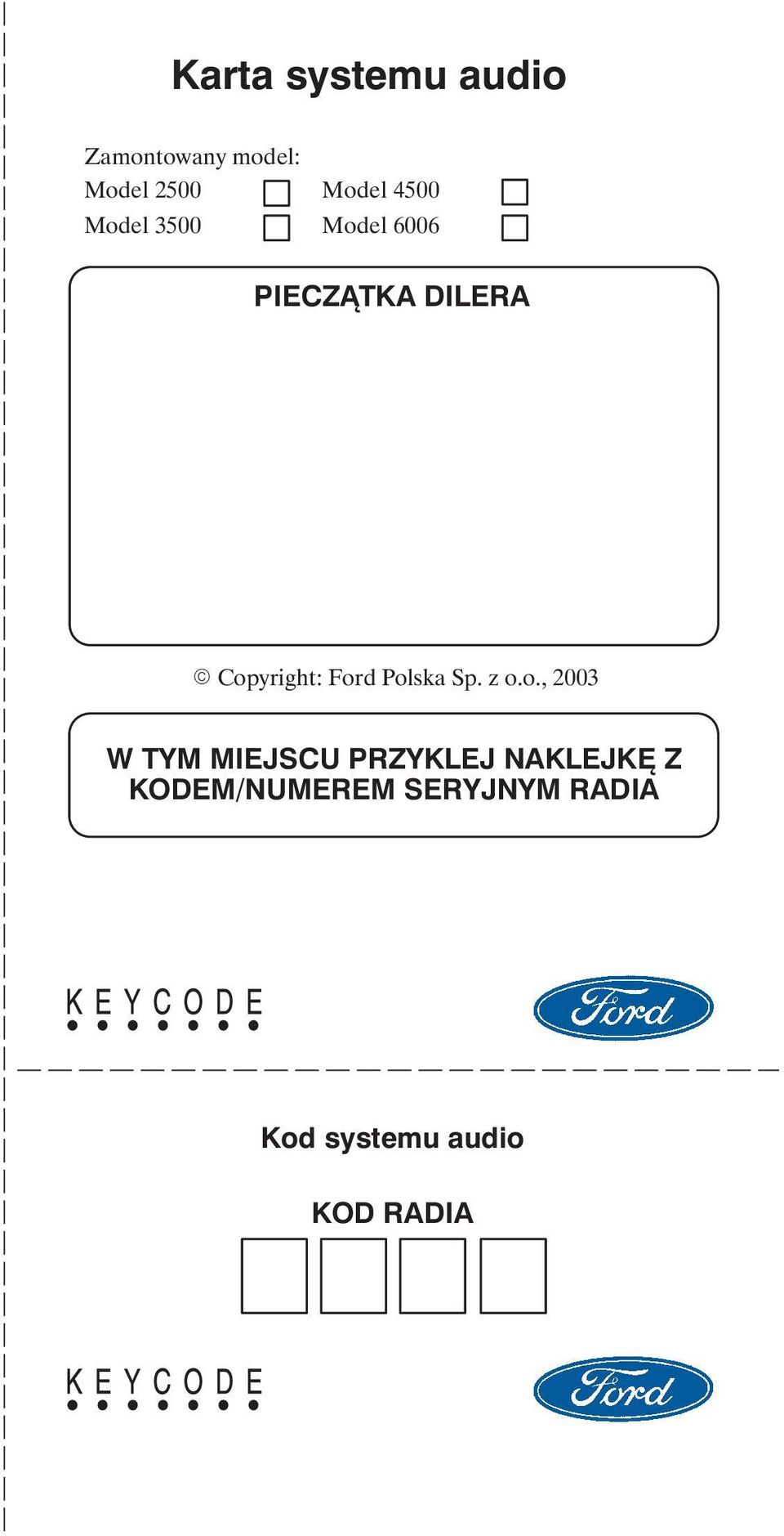 Ford Polska Sp. z o.o., 2003 W TYM MIEJSCU PRZYKLEJ