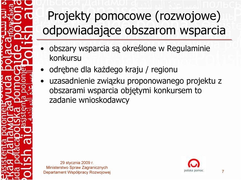 kaŝdego kraju / regionu uzasadnienie związku proponowanego