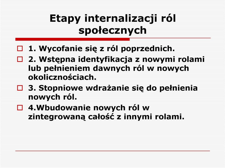 Wstępna identyfikacja z nowymi rolami lub pełnieniem dawnych ról w