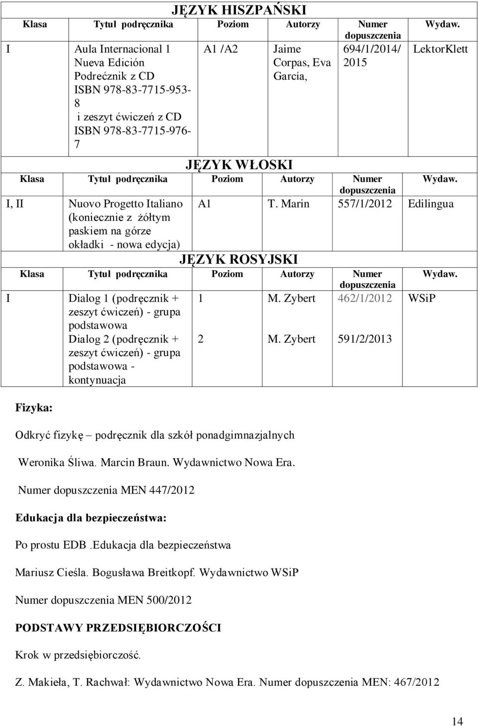 Marin 557//0 Edilingua JĘZYK ROSYJSKI I Dialog (podręcznik + Dialog (podręcznik + - Fizyka: Odkryć fizykę podręcznik dla szkół ponadgimnazjalnych Weronika Śliwa. Marcin Braun. Wydawnictwo Nowa Era.