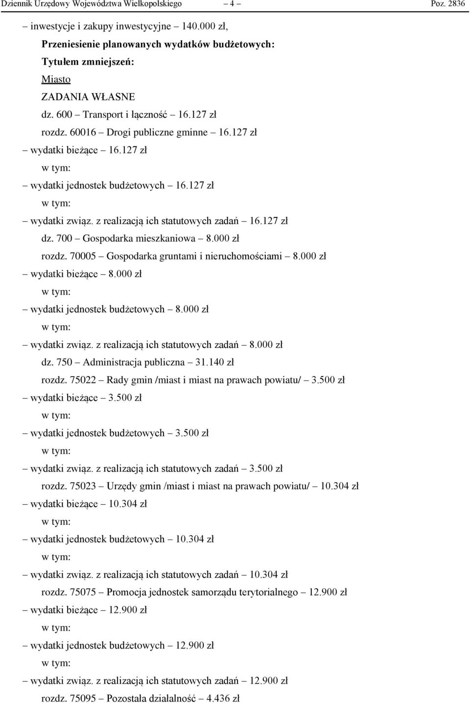 127 zł dz. 700 Gospodarka mieszkaniowa 8.000 zł rozdz. 70005 Gospodarka gruntami i nieruchomościami 8.000 zł wydatki bieżące 8.000 zł wydatki jednostek budżetowych 8.000 zł wydatki związ.